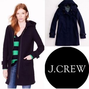 Jcrew Wool Coat Long Peacoat Hood Blue Navy Italian Stadium Cloth Nello Gori 2P